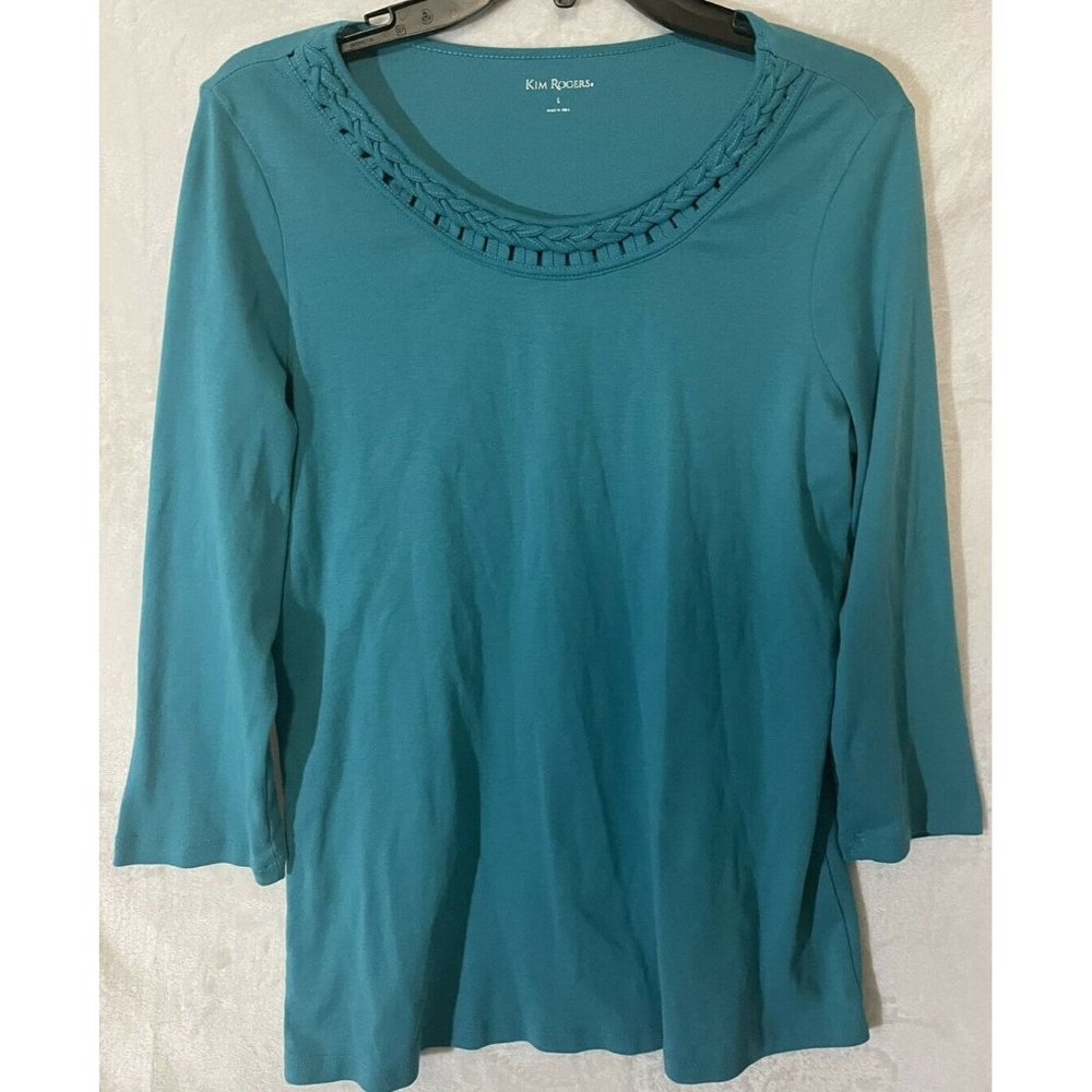 Kim Rogers Women’s Top Size Large Teal Preowned Long Sleeves